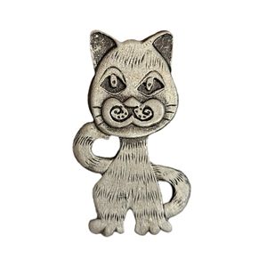 Vintage Metzke Cat Brooch Pin Pewter Tone Signed